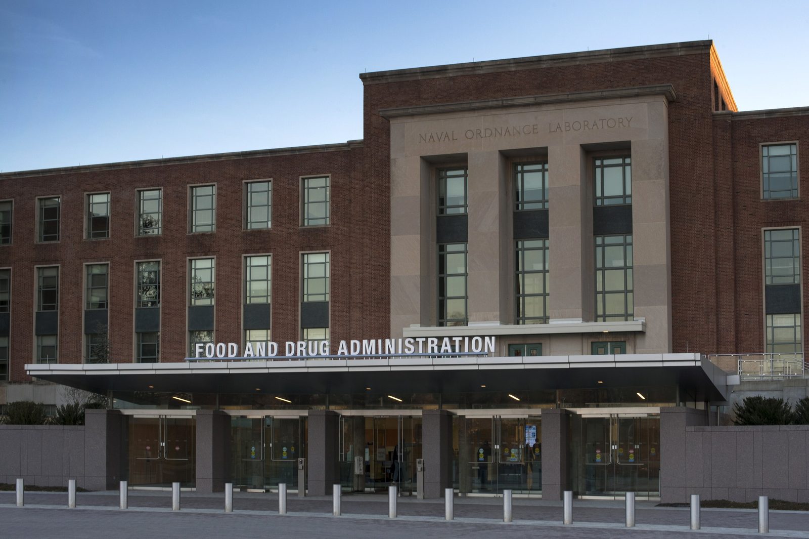 The main entrance of the FDA headquarters building in Silver Spring, Maryland